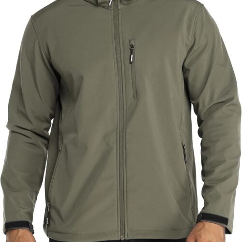 Men's Lightweight Softshell Jacket, Fleece Lined, Hooded, Water Resistant, Winter Hiking Windbreaker