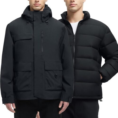 Men's 3-in-1 Waterproof Winter Jacket, Ski Warm Snow Rain Coat, Puffer Liner Hood Windbreaker