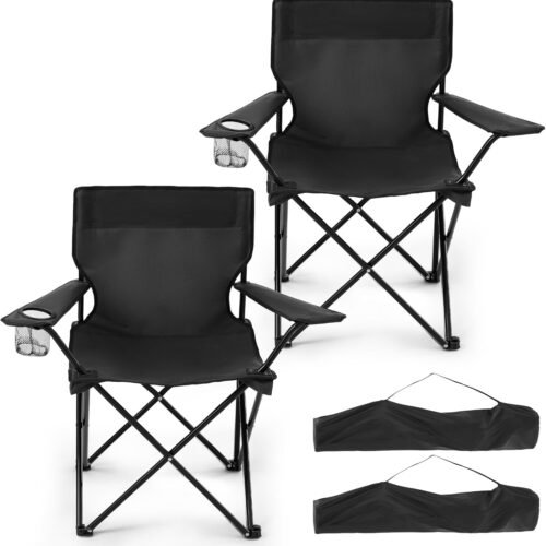 2-Pack Adult Folding Camping Chairs, Portable Beach Chair with Storage Bag and Cup Holder, Compact Design
