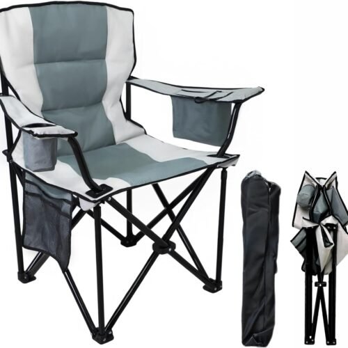 Heavy-Duty Camping Chair, 600D Oxford Cloth Portable Folding Chair with Extra Wide Armrests