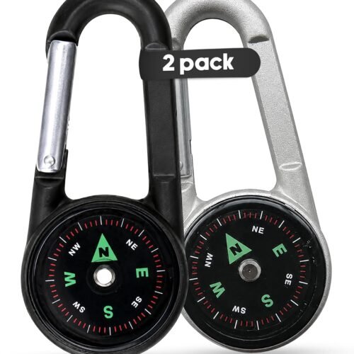 Compact Carabiner Clip On Compass Hiking Keychain, Small Pocket Magnetic Compass with Twist Lock for Outdoor Survival Camping