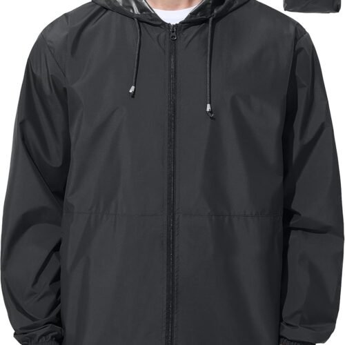Men's Raincoat, Waterproof, Lightweight, Packable, for Hiking Cycling