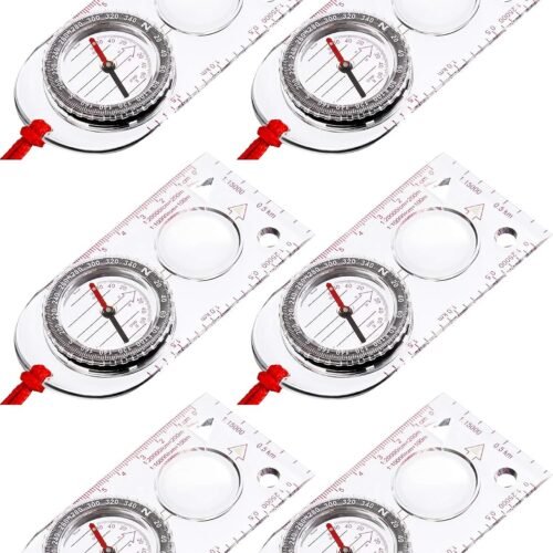 6 Pieces Orienteering Compass Bulk with Declination Magnifier Ruler Scale Map Reading for Class Gifts Hiking Camping Backpacking Navigation Survival