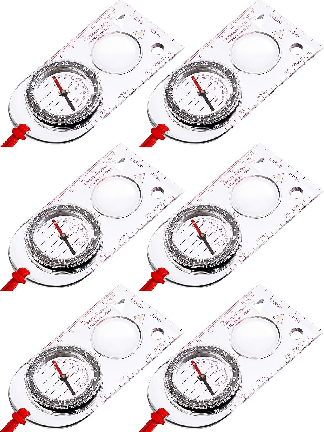 6 Pieces Orienteering Compass Bulk with Declination Magnifier Ruler Scale Map Reading for Class Gifts Hiking Camping Backpacking Navigation Survival