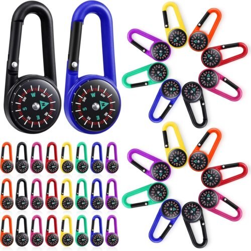 Compass Keychain for Kids Adventure Camping Small Keychain Belt Clips with Holes Metal Buckle Outdoor Camping Party Favors