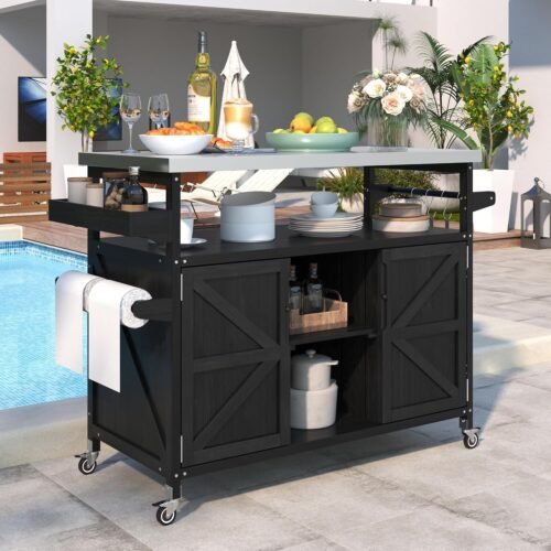 50-Inch BBQ Storage Cart with Wheels