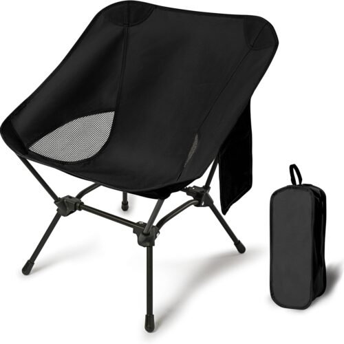 Lightweight Adjustable Height Camping Chair with Storage Bag and Side Pockets, Outdoor Folding Chair