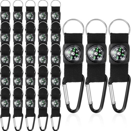 28 Pieces Belt Clip Compass Keychain for Camo Birthday Party Supplies Outdoors Adventure Party Favors